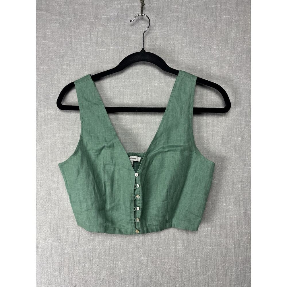 Madewell Linen Gwen Crop Vest Top Green Size 2 - Picture 2 of 8